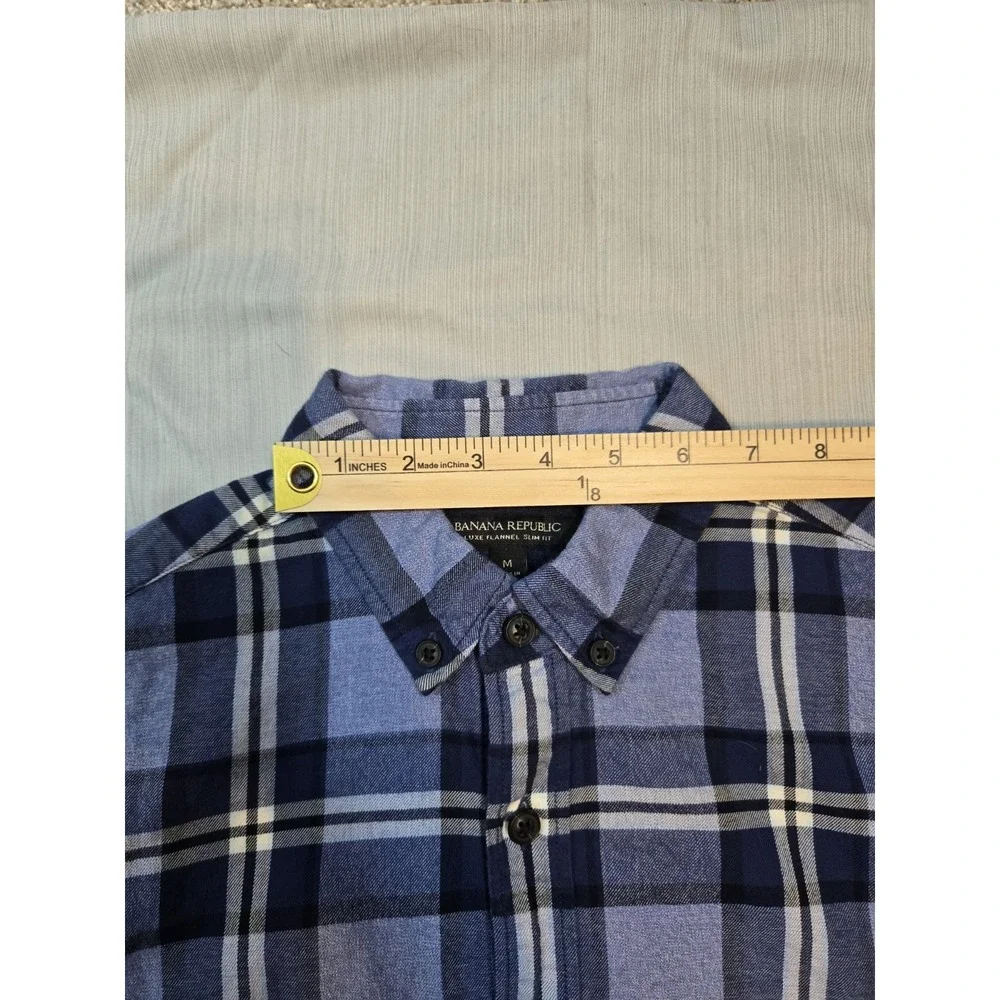 Banana Republic Luxe Flannel Slim Fit Men's‎ Blue Plaid Button-Down Shirt M